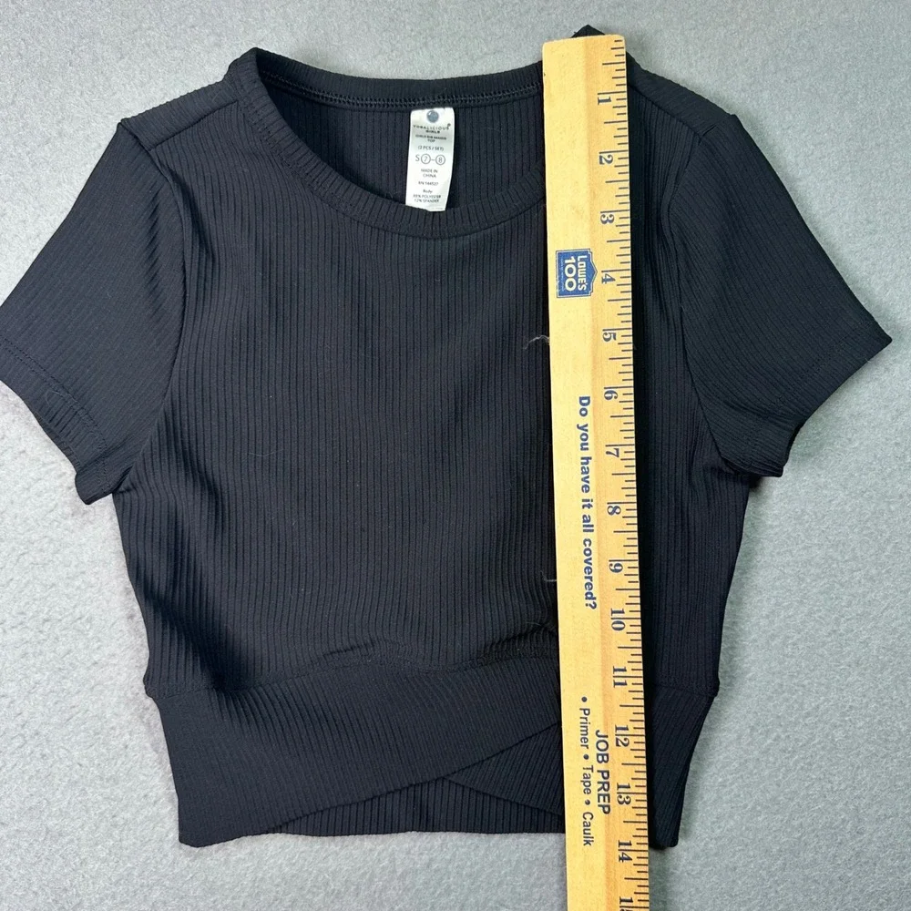 Yogalicious Girls Rib Maisie Top Black Crossover Athletic Crop Shirt Size 7-8